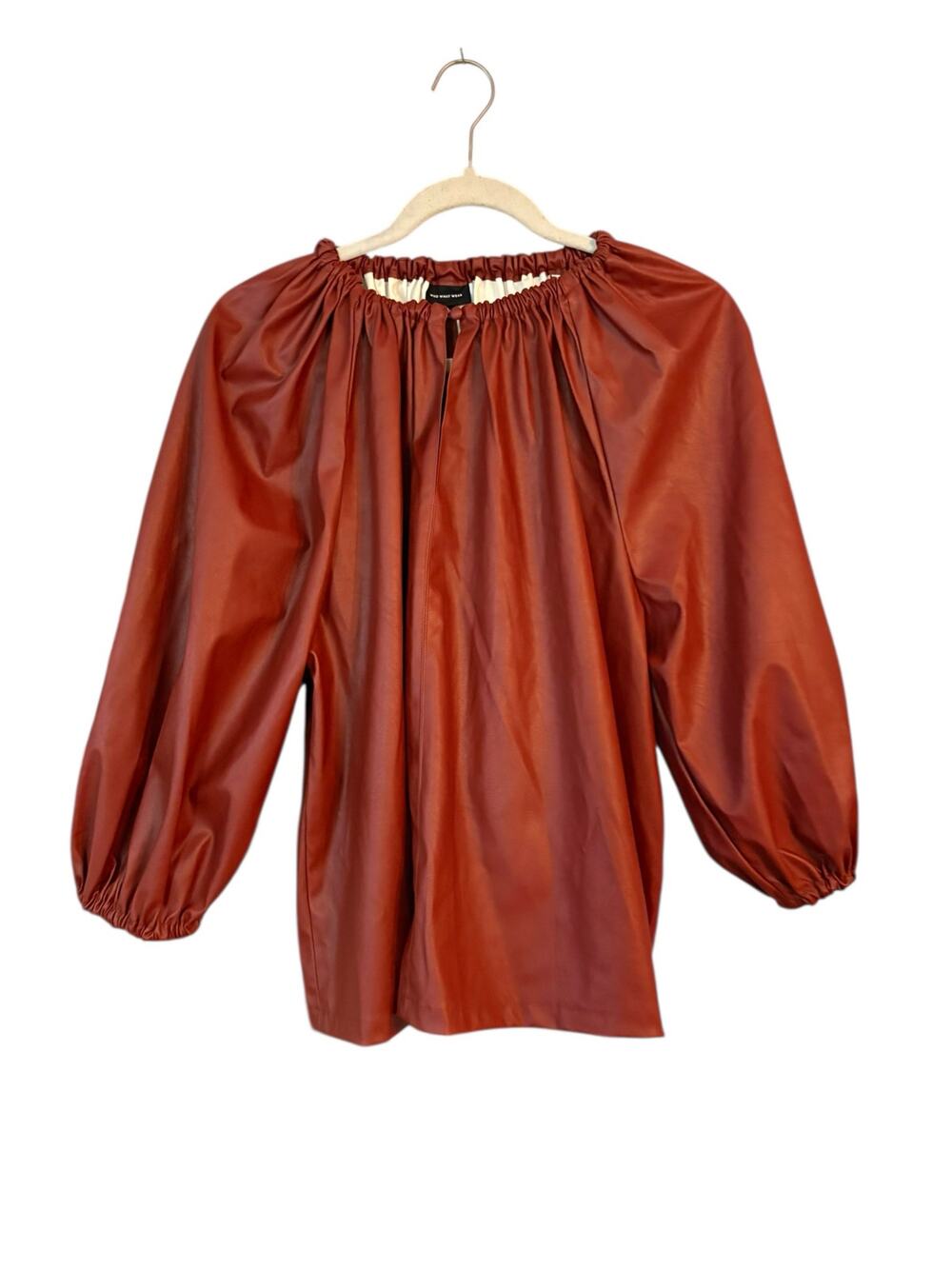 Who What Wear Faux Leather Balloon 3/4 Sleeve Blouse Woman’s Large